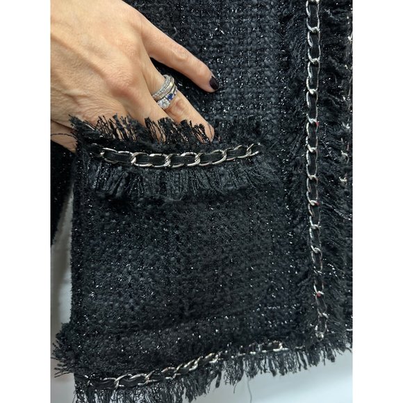 Boston Proper Chain Detail Tweed Jacket Wool Blend Coat Preppy Top - Picture 5 of 10